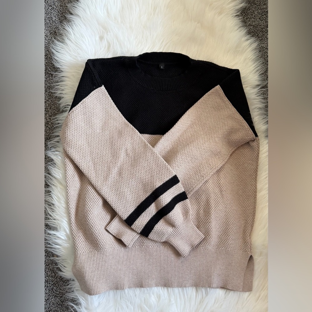 Black and Beige Colorblock Knit Sweater